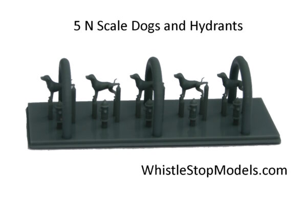 N Scale Dog peeing on Hydrant set of 5