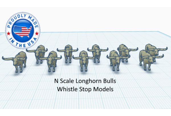 Z Scale set of 10 Longhorn Bulls